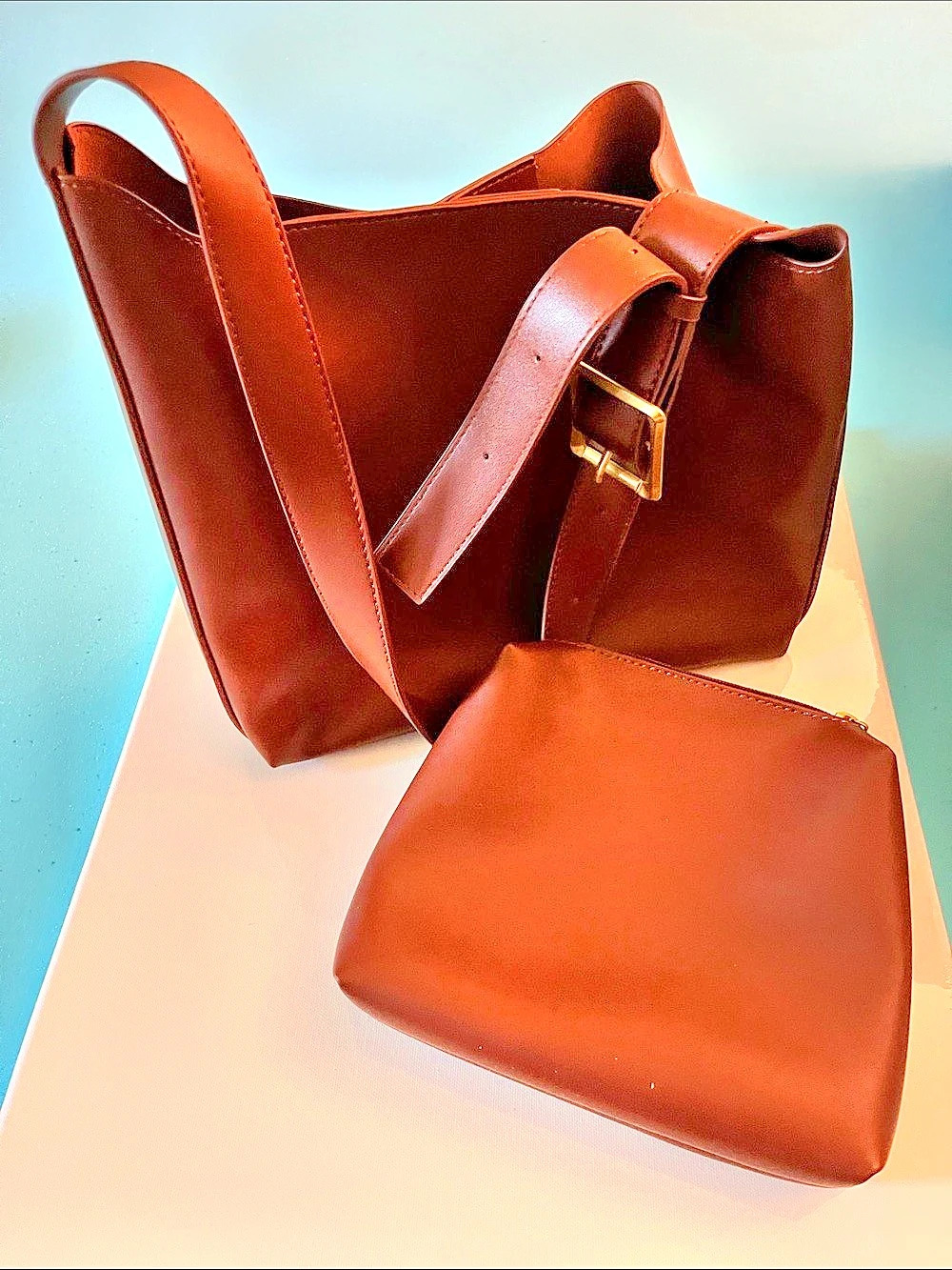Brown Tote Bag with Removable Pouch